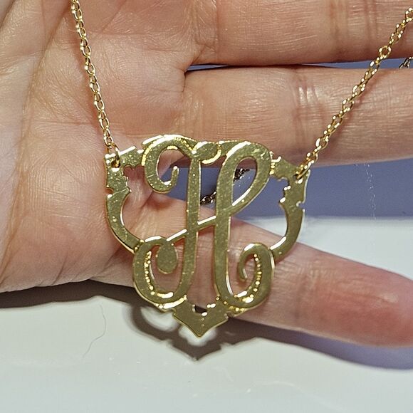 Christian Siriano Gold Tone Letter H Pendant Necklace 15 To 17" - Picture 1 of 13